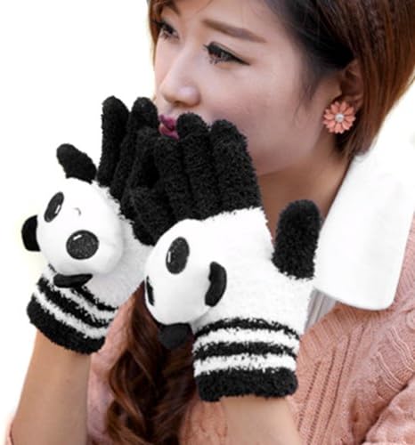 LOCOMO Women Girl Winter Hand Warmer iPhone iPad Samsung Galaxy Note Capacitive Touch Screen Gloves Cute Panda Doll FAF041 Black White One Size