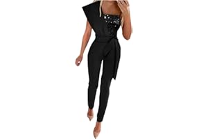 Keepink Jumpsuits for Women UK Ladies Summer Wedding Sequin Elegant Party Playsuit Clubbing Romper Wide Leg Office Evening Trousers Diamond Halter Sexy Zip Overalls