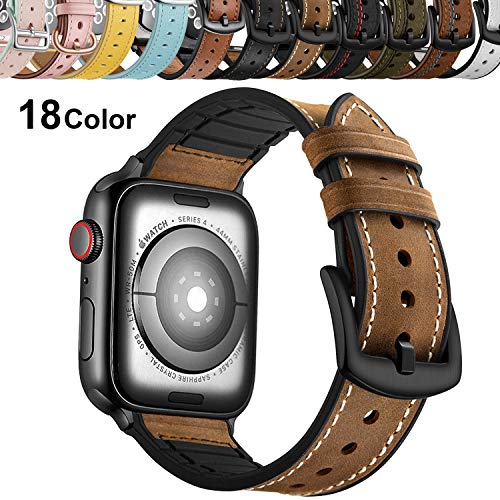 Chok Idea Correa Compatible with Apple Watch 42mm 44mm,Sport Hybrid Style Silicone Genuino Banda de Cuero con Seguro Metal Band Replacement for iWatch Apple Watch Series 4 3/2/1,Brown