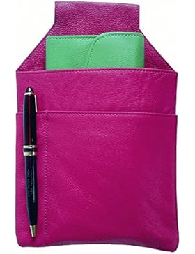 Leder Kellnerbörsen Holster pink, Kellnertasche, 3 Fächer für Stift, Börse, Schreibblock, mit Öse, 16x24 cm