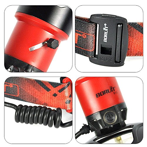 Boruit Led stirnlampe kopflampe Späteste Version LED-Hauptfackel, super helles XM-L2 LED-Scheinwerfer-Licht Zoomable nachladbare Scheinwerfer-Taschenlampen-Kopf-Lampe für kampierendes fischendes Radfahren laufendes wanderndes Jagd-kletterndes Sicherheits-Licht, European regulation charger - 7