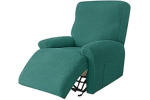 CAMZ Stretch Recliner Chair Slipcovers, 4-Piece Jacquard 1 Seat Recliner Cover Soft Furniture Protector Thicken Sofa Cover with Pocket Sofa Slipcover for Reclining Armchair Cover