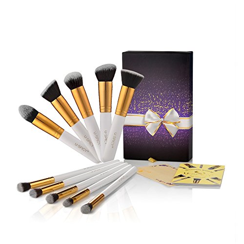 USpicy Makeup Brushes 10-Piece Professional Cosmetics Make up Brush Set with Gift Box Kits (White)
