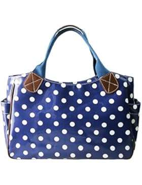 Miss Lulu Damen Gepunktet Wachstuch Shopper Schultertasche Umhängetasche Tupfendruck Tasche
