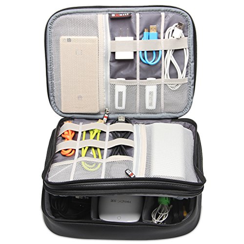 BUBM Mehrfachfunktion Kabelorganiser Tasche Reisetasche mit Doppelschichten für Elektronische Zubehöre wie Netzteil, Maus und USB Stricks (Groß, Schwarz-PU) - 4