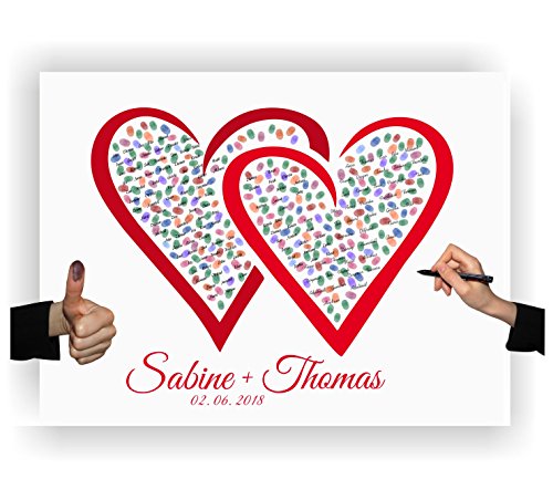 Wedding tree Doppelherz 008, Leinwand personalisiert, Fingerabdruckbaum, Partyspiel, Ehebaum, Stempelbaum, Hochzeit (Doppelherz 60x40)