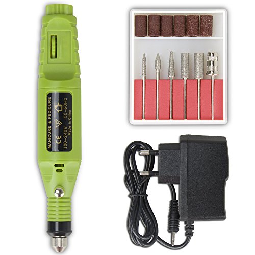 Nail Art Drill Kit File Finger Toe Polish Buffer Pedicure Manicure Acrylics Tool Electric Pen Shape with Multi Sanding Bits and Power Adapter For Salon Personal Use (Green)