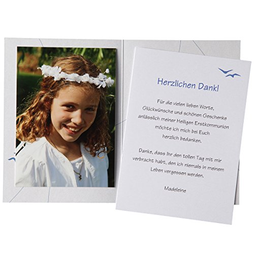 15 Dankeskarten Kommunion Konfirmation Taufe – Paloma Blanca – inkl. Umschläge, Adressetiketten, Testblätter, Onlinevorlagen zum einfachen Selbstbedrucken - 2