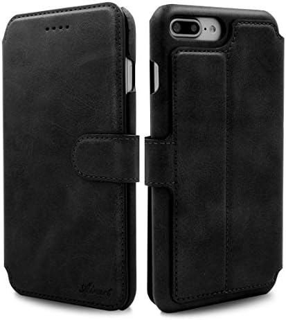 Airart iPhone 7/8 Plus Wallet Case, Premium Flip Stand Vegan Leather Case with Cash Pocket &amp; Cards Slots [Magnetic Closure], Ultra Slim Fit Card Case Cover Book Design for iPhone7/8 Plus 5.5", Black