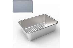 GRFELI Edelstahl-Katzentoilette, Große Box für Katzen und Kaninchen, Konvexer Anti-Rutsch-Streifen, Nimmt Keine Gerüche auf, Leicht zu reinigen (Grooved50*35 * 15CM)…
