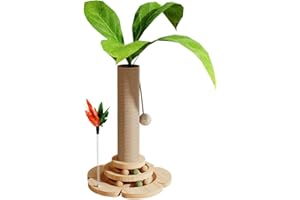 Marchul 5 in 1 Giocattoli per Gatti, tiragraffi in corda di sisal, palla di legno con piume elastiche, albero con piante simulate, tiragraffi interattivo