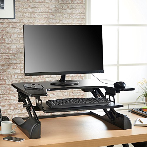 VonHaus Sitting and Standing Desk | Height Adjustable Ergonomic Workstation & Desktop Converter | Black Computer Riser for the Home or Office