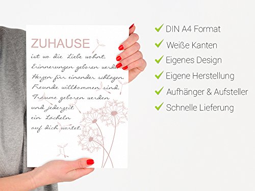 Graz Design® Kunstdrucke Wandbilder Hartschaumbilder Zuhause ist wo die Liebe wohnt Herzen (DIN A4) - 3
