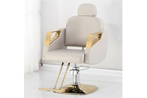 Llchaensc Friseurstuhl Mit Kopfstütze, Friseursessel Höhenverstellbar Kippbar Für Herren Damen, Friseureinrichtung Bedienungsstuhl Vintage Retro, Kunstleder,Beige,B