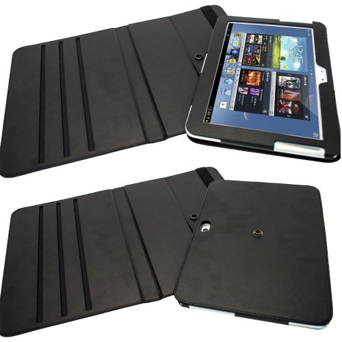igadgitz Schwarz 360° Rotierende Abnehmbare PU Leder Tasche Schutz Hülle Schutzhülle Ledertasche Lederetui Etui Case Cover für Samsung Galaxy Note 10.1 N8000 WiFi 3G Android Tablet + Display Schutzfolie - 3
