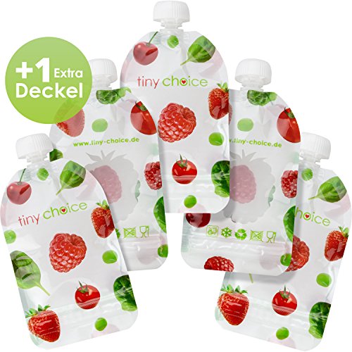 Original tiny choice Quetschies 5er Pack - wiederverwendbare Quetschbeutel zum selber befüllen - 150 ml - BPA-frei - leicht zu reinigen - auslaufsicher - für Bio Babybrei, Joghurt, Smoothies, Obstmus - ideal für Beikoststart - Snacks für unterwegs – für Babys, Kleinkinder und Kinder geeignet