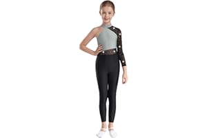 inhzoy Tuta Intera da Ginnastica Artistica Bambina Monospalla Balletto Body Danza Classica Ginnastica Artistica Body da Pattinaggio Artistico con Strass Jumpsuit Performance