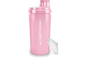 AMITYUNION Shaker per proteine 500 ml Heaven a prova di perdite, senza BPA con setaccio cliccabile e scala per frullati cremosi di siero di latte, shaker per proteine, originale in Rosa corallo