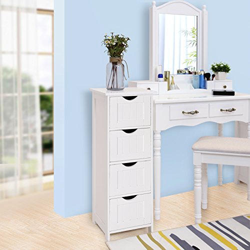 Songmics Armario de almacenaje Organizador Armario para cocina baño con 4 cajones Blanco 30 x 30 x 82 cm LHC40W