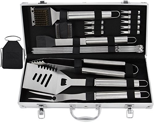Grilljoy 20pcs BBQ Grill-Werkzeug-Set, Edelstahl-Zubehör in Aluminium-Aufbewahrungskoffer