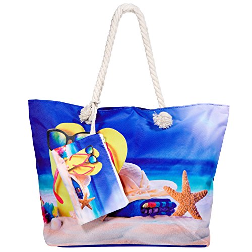 MOOKLIN Bolsa de Playa de Lona Grande niña Mujer Bolsas de viaje Bolsos bandolera Bolsos de mano Bolsos mochila Bolsos totes Shopper Bolsa con Cremallera - Azul marino