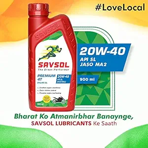 SAVSOL Premium 4T 20W-40 Engine Oil for High Performance Four Stroke Bikes (900 ML)