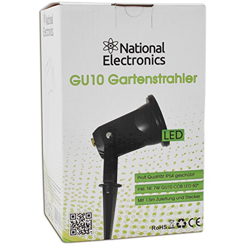National Electronics Gartenstrahler LED mit Erdspieß GU10 inkl. 7W COB LED Aussenstrahler LED Gartenleuchte Gartenlampen Set Spotlichter Spotlampe Ambientebeleuchtung Strahler außen Garten Gartenbeleuchtung IP54 6er Set - 6