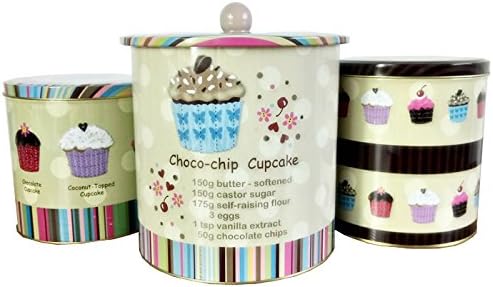 Telisha Large Retro 3 In 1 Cupcake Biscuits Cookie Kitchen Coffee Tea Sugar Container Jar Metal Tin Home Storage Box Metal Colorful