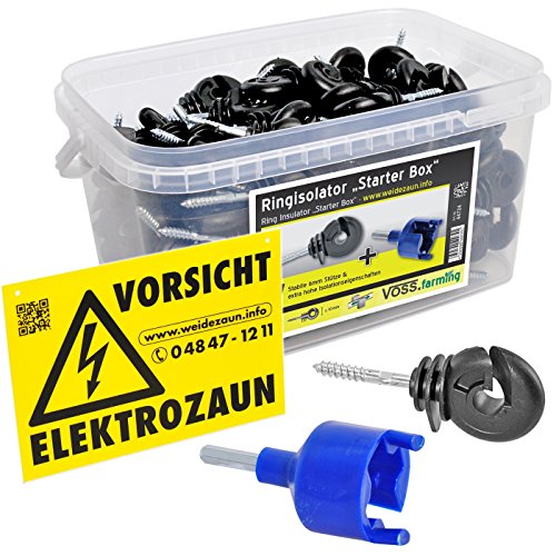 150x Ringisolator + Einschraubhilfe + Warnschild für den Weidezaun