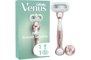 Gillette Venus Pro Smooth Sensitive Rakapparat för känslig hud, återanvändbart handtag och påfyllningspatron med 5 blad, smörjband med en touch av Aloe Vera, mjuk rakning