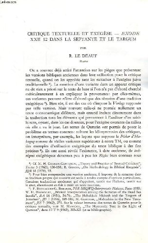 Critique textuelle et exegese, 'exode' xxii 12 dans la septante et le targum francais