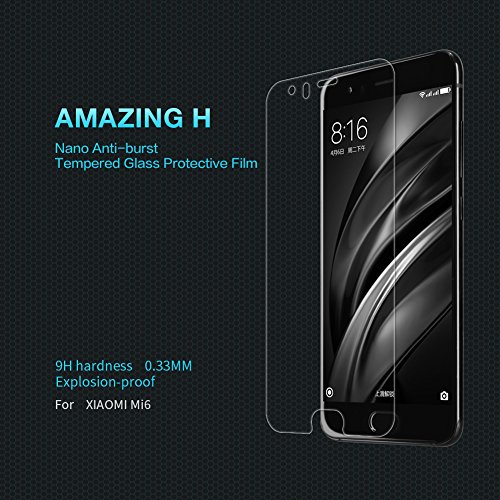 Protector de Pantalla Xiaomi Mi6  NILLKIN Protector de Pantalla de Prima de Cristal Templado Protector Alta Definicion HD   9H Dureza 0 33mm Cristal Templado Protector de Pantalla para Xiaomi Mi6  Transparente