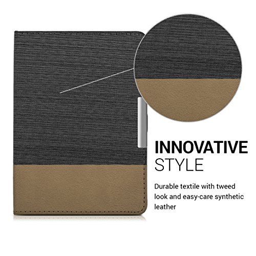 kwmobile Hülle für Tolino Vision 1 / 2 / 3 / 4 HD – Flipcover Case eReader Schutzhülle – Bookstyle Klapphülle Schwarz Braun - 2