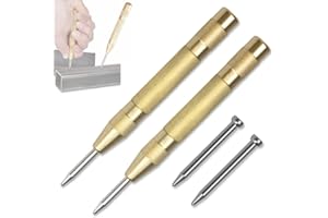 KAIRUIERD 2 Pack Automatic Center Punch,Black Steel Spring Loaded Center Hole Punch,Adjustable Positioning Punch Drilling Holes for Metal Wood (Steel)