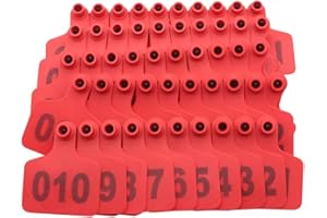 KaDdu 100pcs Livestock Ear Tags,001-100/101-200/201-300/301-400/401-500 Identification Numbered Animal Ear Tag for Cows Cattle Goats Pigs 1-100 red