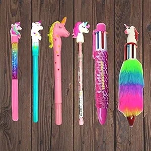 Taufa Villa 6 x Unicorn Pen| unicorn pencil| unicorn stationary | Unicorn Combo Set for Girls Kids (Design & Colors As Per Stock Availability) unicorn|Quirky Unicorn pen pencil