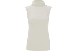 WearAll - Mujeres Stretch Polo Cuello Bodycon Llanura Chaleco Sin Mangas de la Tortuga Top