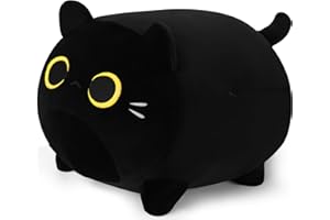 FORTUNING'S JDS 11.8 inch Black Cat Plush Soft Plush Toy Golden Eyes Cat Plush Unique Kitten Plush Pillow Large Animal Plush Stuffed Black Cat Home Halloween Decor, Birthday Gift Children’s Gift for Unisex