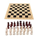 1 Establecer ajedrez antiguo Baoblaze Ajedrez Piezas de Soldados Antiguos Hecho de Resina con Tablero de PU Cuero - 38 x 38 cm