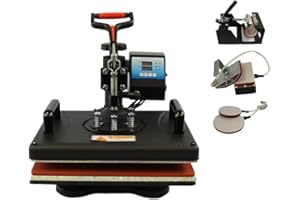 SIGNZWORLD Transferpresse 5 in 1 Textilpresse 38x30cm Hitzepresse 1000W T-Shirt Heat Press 360 Grad Schwenkbar DIY Mulitifunktional Heißpressmaschine Sublimation Wärmepresse mit Doppelte Digitalanzeige