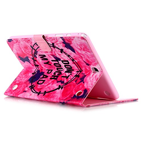 Felfy Slim Full Body Don’t Touch My Pad Roses Muster PU Lederhülle Case Cover Etui Schutz Hülle Tasche für Samsung Galaxy Tab A 9.7 Zoll T550 P550 T555N + 1x Pink Blume Anti Stöpsel + 1x Rosa Stylus - 5