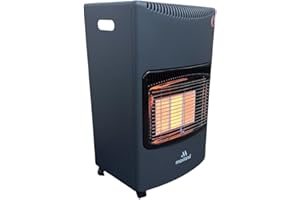 Maxland® Portable 4.2KW Gas Heater in Grey - Indoor Heater with Oxygen Depletion Sensor & 3 Heating Settings - Regulator, Hose - For Home, Office, Garage, Workshop Butane Gas Heater with Wheels