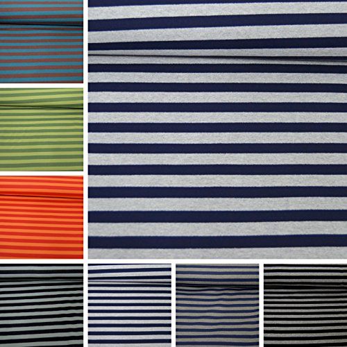 Sweat-Stoff "Evan - Streifen" / Ringel-Sweat / Beste Öko-Tex Qualität / Meterware ab 50cm / FX (02. hellgrau meliert/dunkelblau)