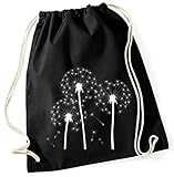 Jutebeutel Turnbeutel Sportbeutel Stofftasche Baumwolltasche Tasche Rucksack mit Kordel Cotton Gymsack schwarz Pusteblume