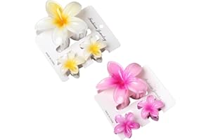 JCHENYE Confezione da 6 fermagli per capelli a fiore donna(2 grandi,4 piccoli),Fermagli Plumeria Hawaii, Accessori per capelli spessi, Regali per donne/ragazze (Rosa+Giallo)