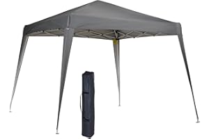 Outsunny Carpa Plegable 2,4x2,4m Cenador de Jardín Impermeable Diseño Pop Up de Acero y Cubierta de Tela Oxford Gazebo para Exterior Gris