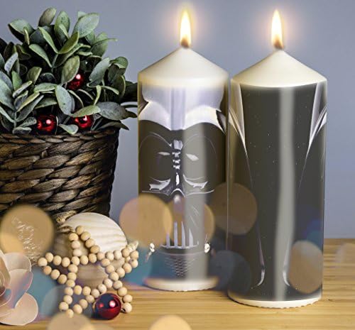 Star Wars Darth Vader Christmas Candle. Pillar Candle. 150mm Candle Handmade and Handprinted. 1 Candle included. Image shows front and back of candle.