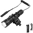 WESLITE Tactical Torch, 1200 Lumens High Powered Rechargeable Airsoft Flashlight with Pressure Switch Waterproof Hunting Light with Rail Mount Zoomable & 5 Modes(Battery & Charger Included)