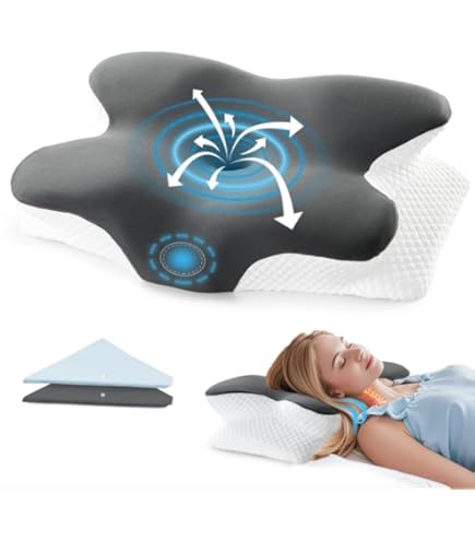 SAHEYER Nekkussen, ergonomisch nekkussen van traagschuim, kussen voor zijslapers, rug en buik (grijs, 65 × 40 × 13 cm
