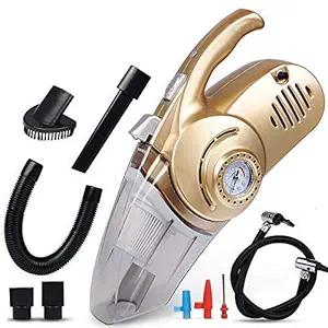 Jukkre Car Vacuum Cleaner - DC 12V 120W Wet/Dry High Powerful 4 in 1 Car Vacuum Cleaner DC12V with Air Compressor Pressure Tyre Inflator with LED Light_Golden